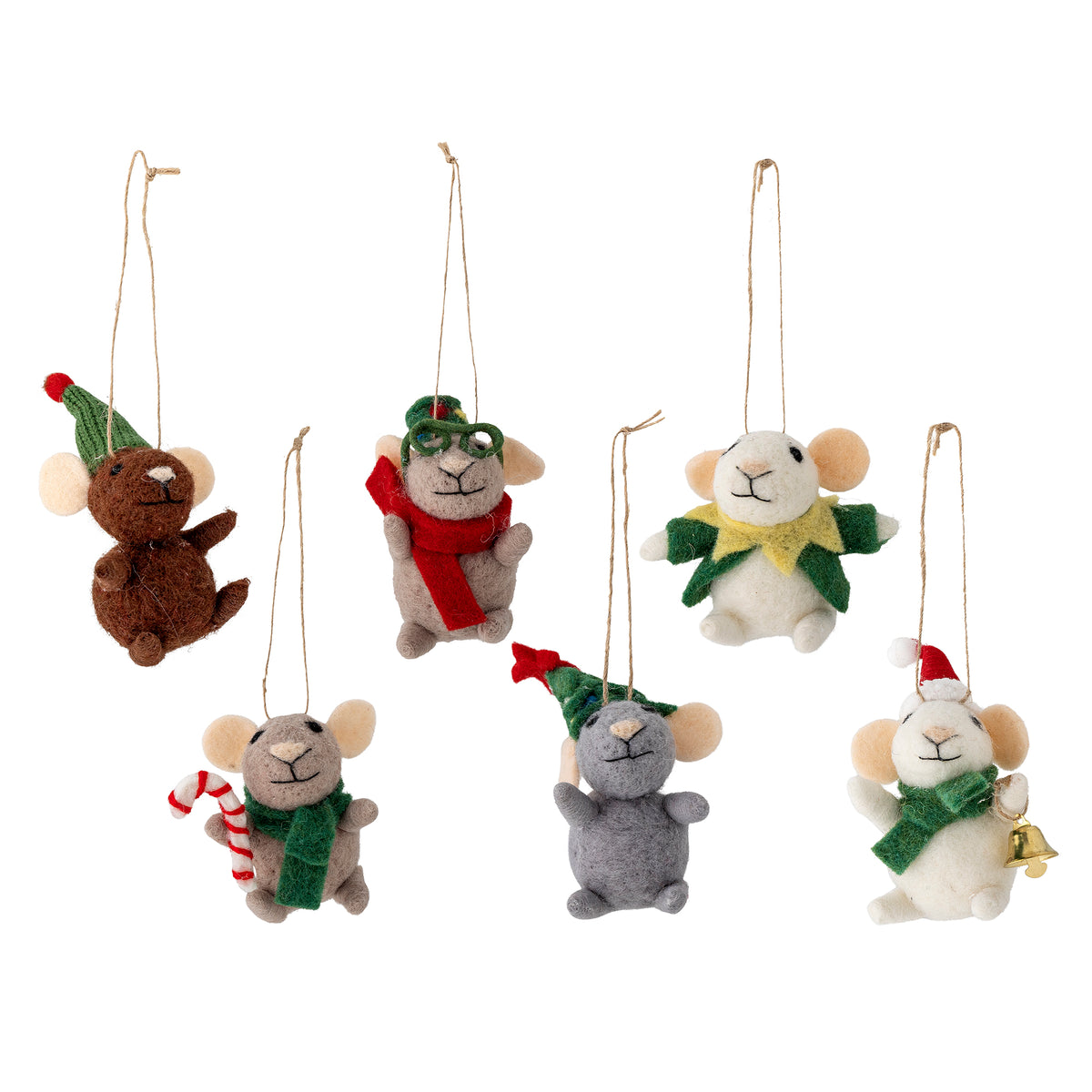 Festive Felt Mouse Christmas Tree Decoration | Hanging Wool Mouse Ornament