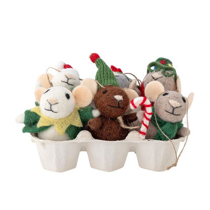 Festive Felt Mouse Christmas Tree Decoration | Hanging Wool Mouse Ornament