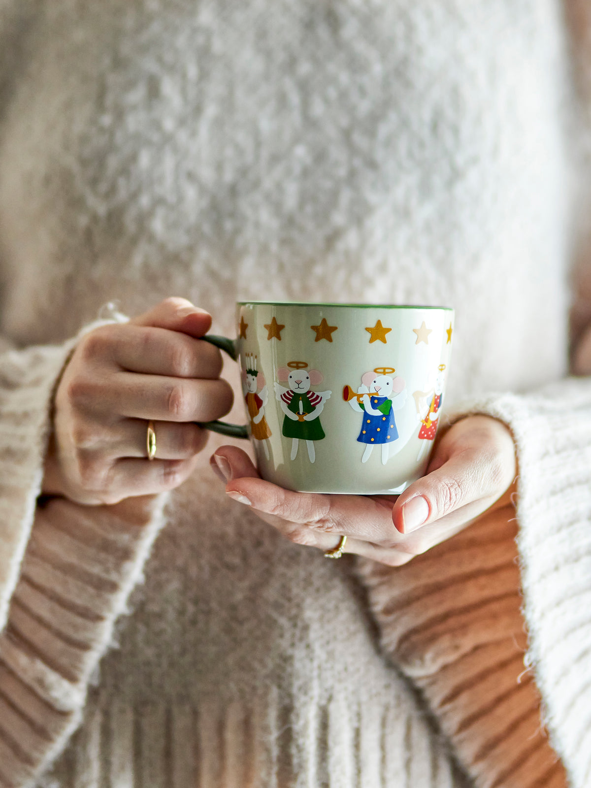 Bloomingville Peo Mug Set of 2 | Mouse & Star Natural Stoneware Mugs
