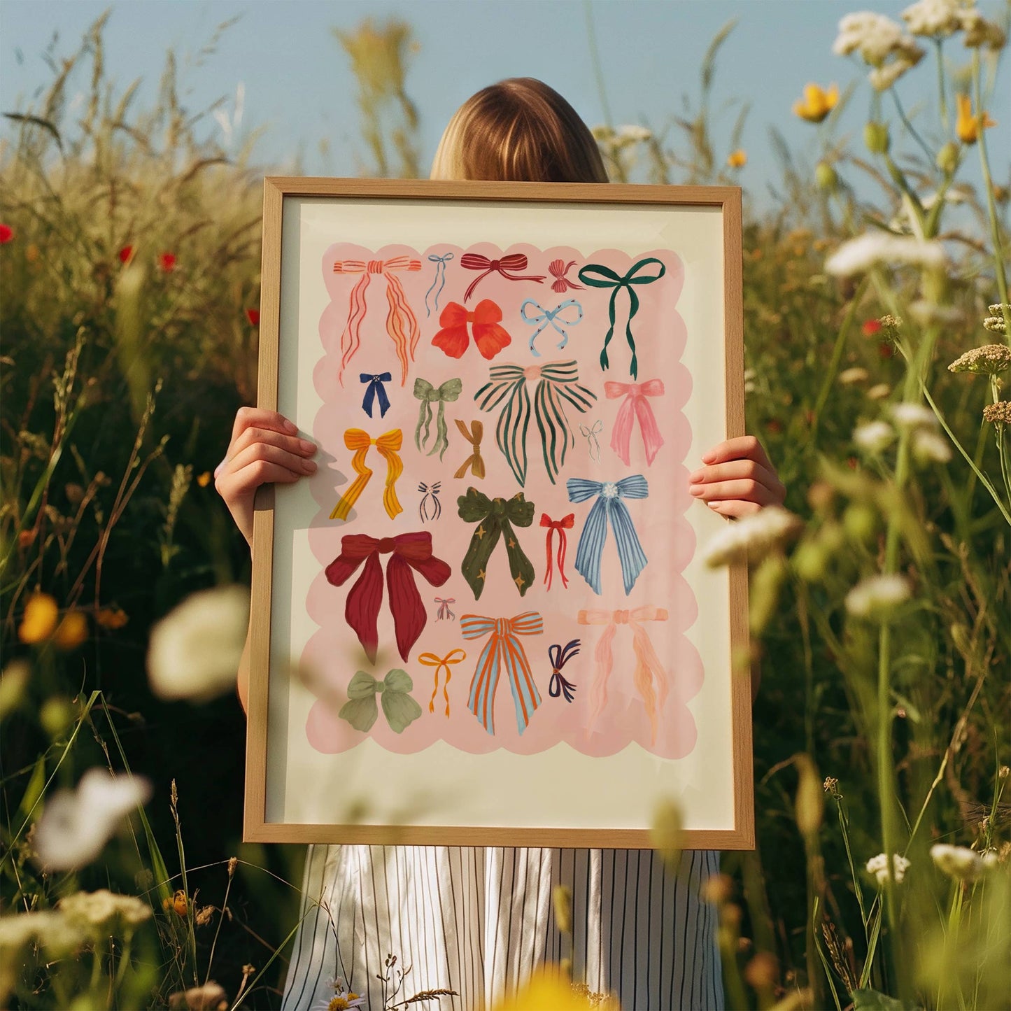 Colourful Bows Hand-Drawn Art Print | Pretty Wall art