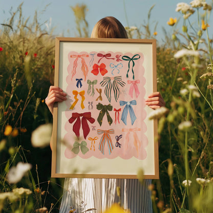 Colourful Bows Hand-Drawn Art Print | Pretty Wall art