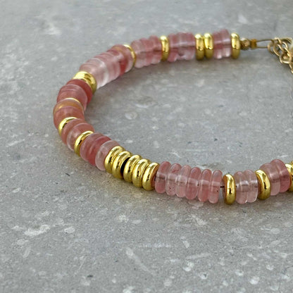 Green Stone & Gold Beaded Bracelet | Waterproof Gold Plated Bracelet