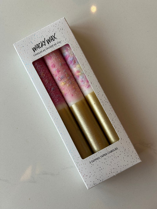 Pink & Gold Splatter Candles | Handcrafted Taper Candles (Pack of 3)