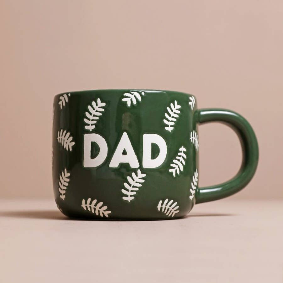 Ceramic Green Leafy Dad Mug | Fern Pattern Wax-Resist Design