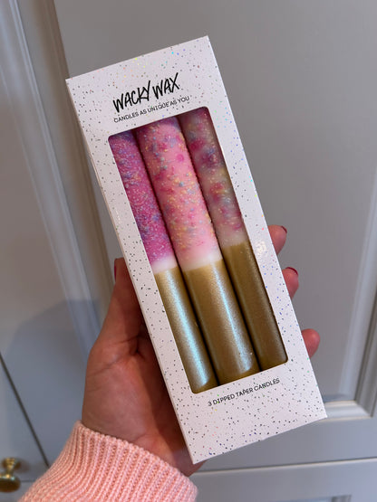 Pink & Gold Splatter Candles | Handcrafted Taper Candles (Pack of 3)