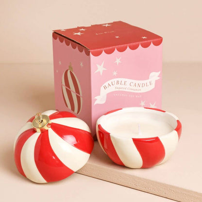 Candy Cane Stripe Bauble Candle | Cinnamon Christmas Candle