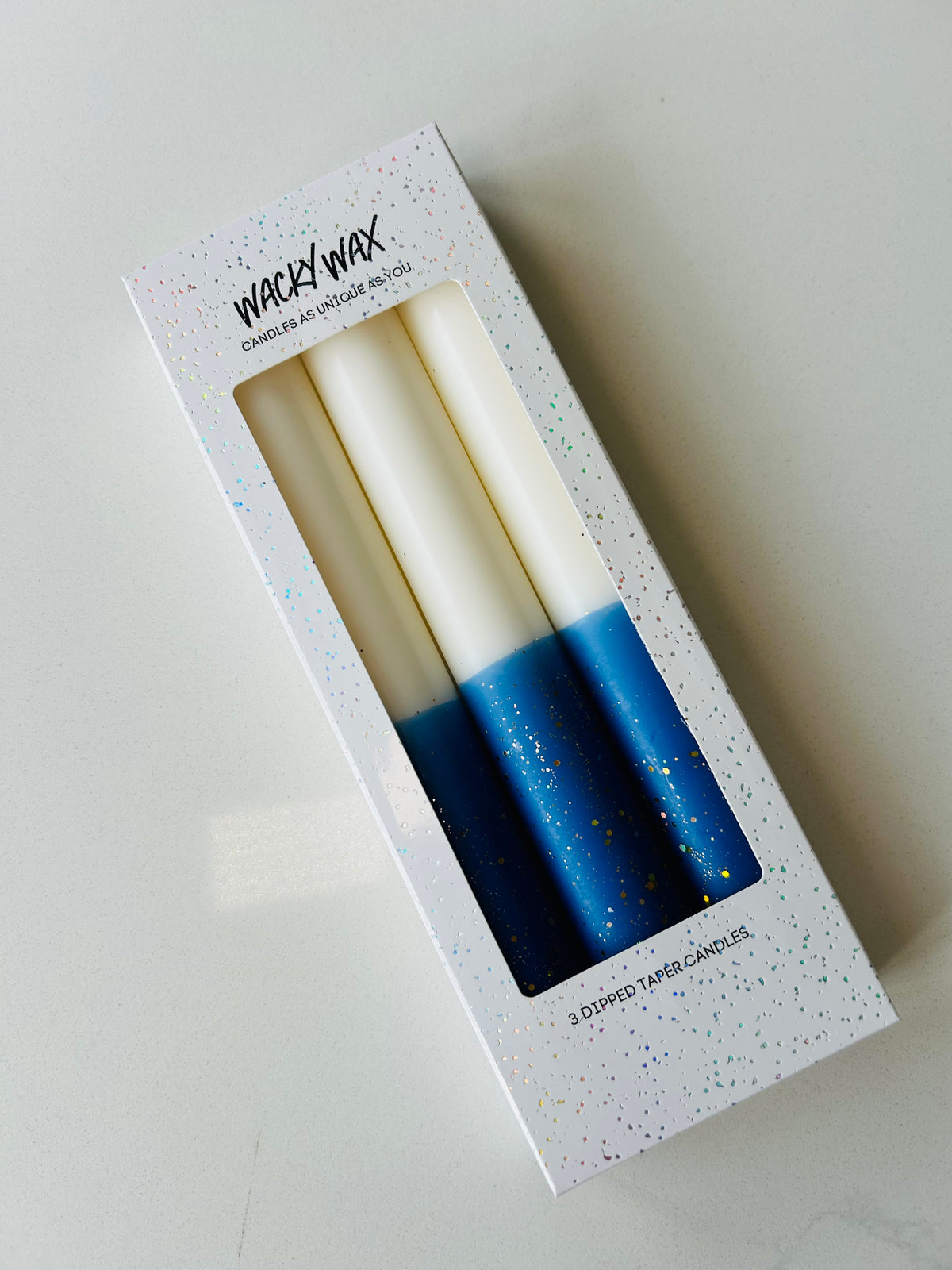 Royal Blue & Gold Glitter Dipped Candles | Pack of 3 Dinner Candles