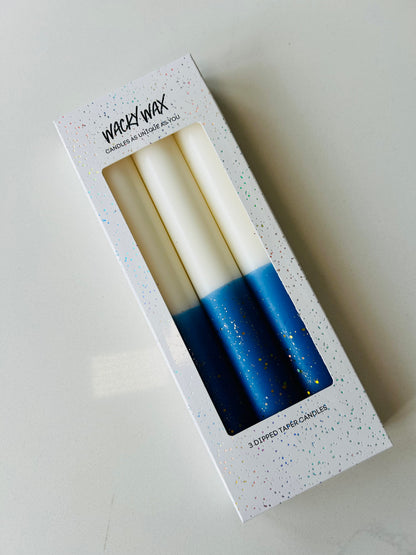 Royal Blue & Gold Glitter Dipped Candles | Pack of 3 Dinner Candles