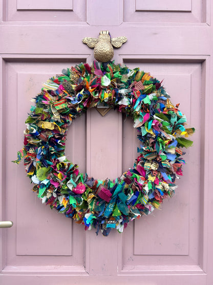 Recycled Sari Wreath in Multicolour Large | Handmade Sustainable Wreath