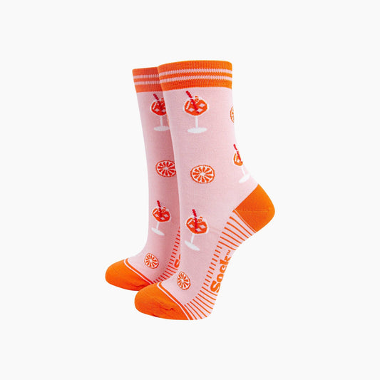 Aperitivo Spritz Bamboo Socks in Pink | Women's Cocktail Print Socks