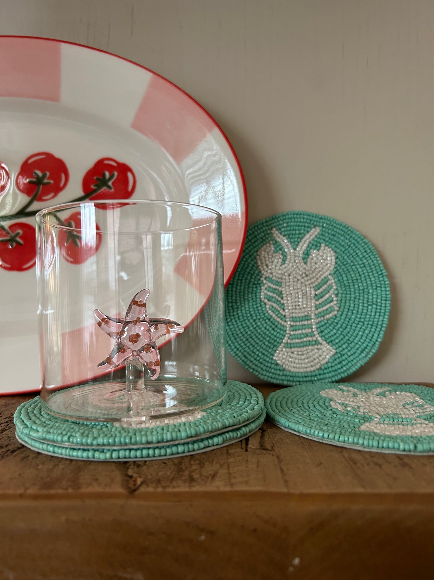 Embellished Aqua Lobster Coasters Set of 4 | Beaded Coastal Coasters