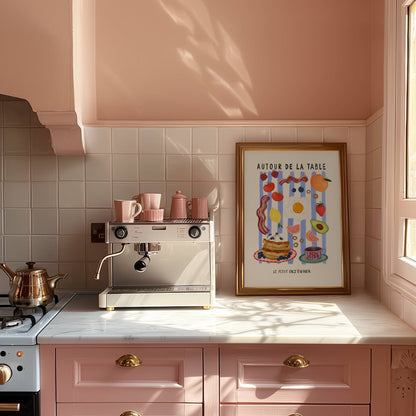 Around the breakfast table art print next to coffee machine