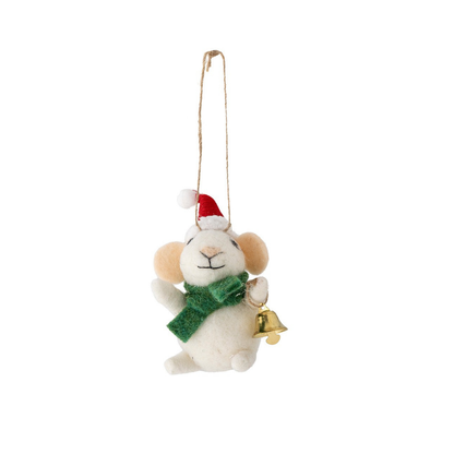 Festive Felt Mouse Christmas Tree Decoration | Hanging Wool Mouse Ornament