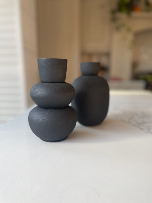 Black textured vase duo