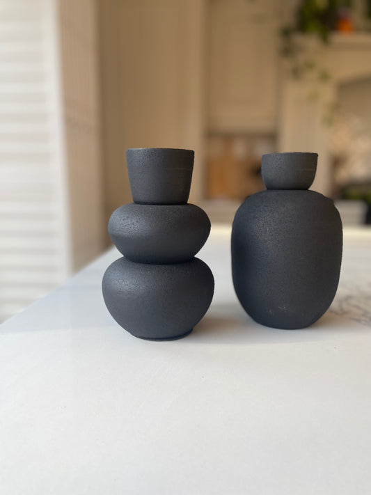 Black textured vase duo