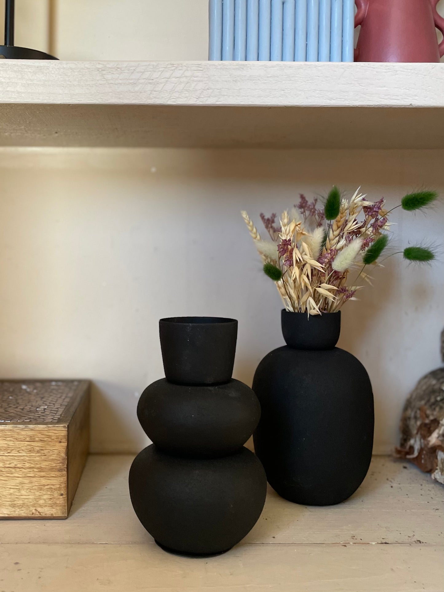 Black textured vase duo