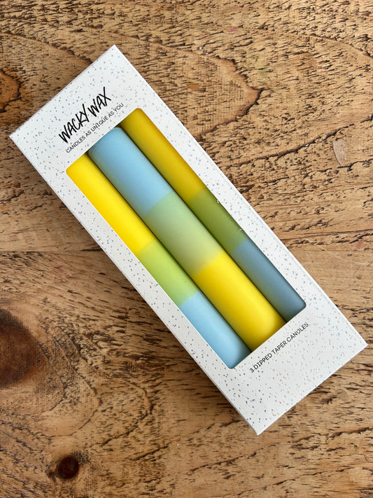 Blue & Yellow Ombre Candles | Set of 3 Colourful Taper Candles