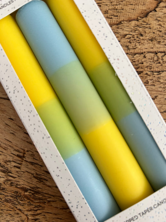 Blue & Yellow Ombre Candles | Set of 3 Colourful Taper Candles