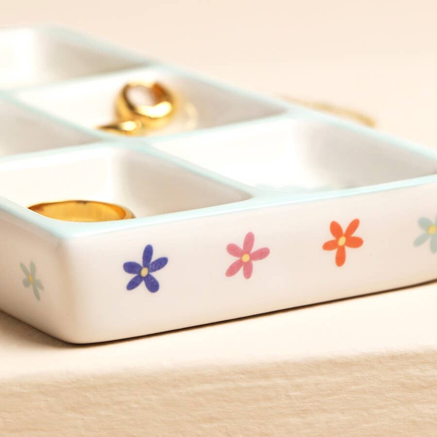 Blue Floral Ceramic Trinket Tray Flowers