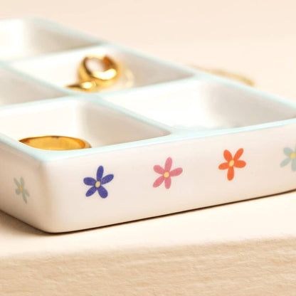 Blue Floral Ceramic Trinket Tray Flowers
