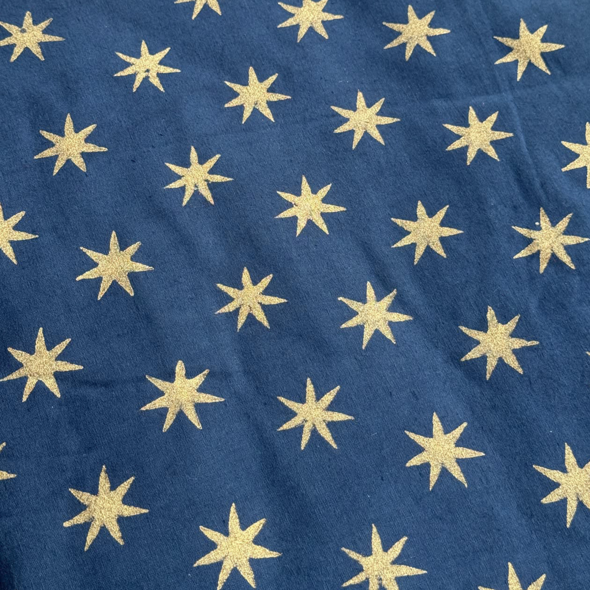 Gold Star Block Printed Tablecloth in Deep Navy | Hand Block Printed Cotton Festive Table Linen