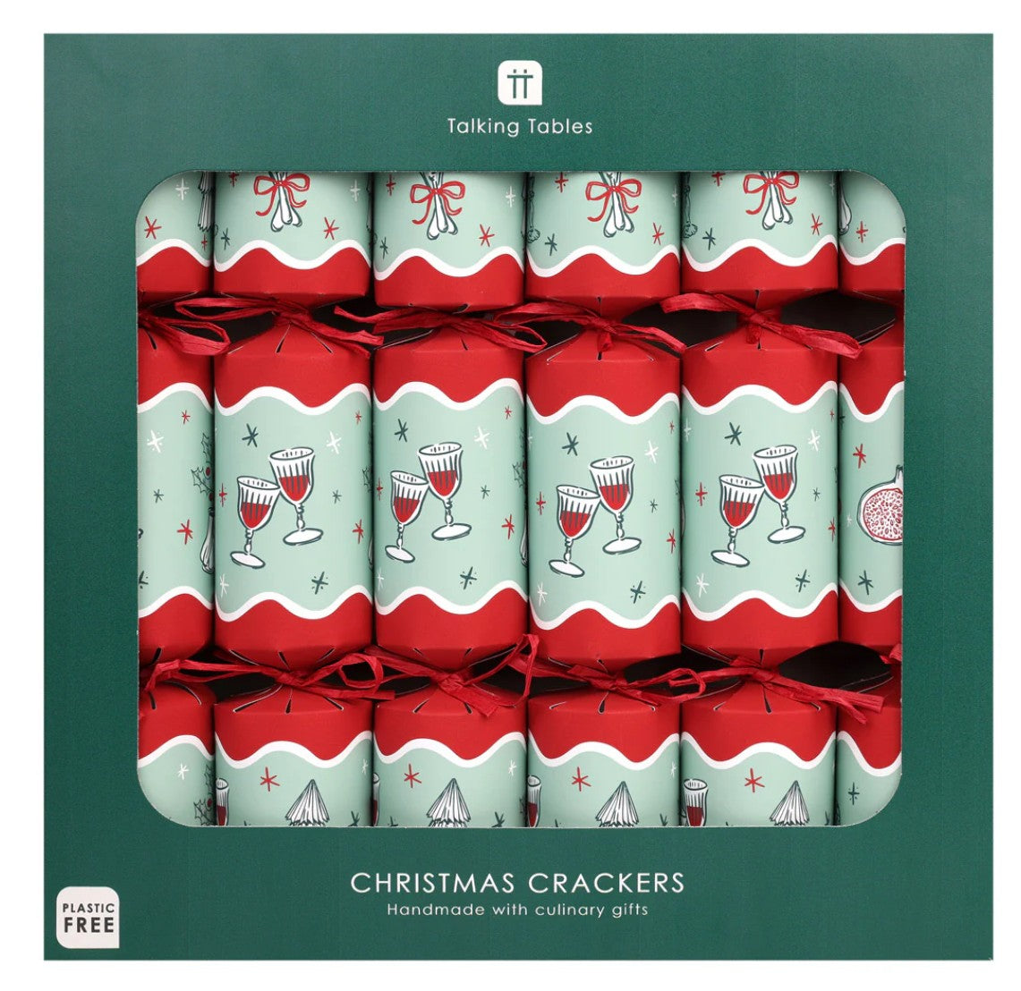 Bon Noel Green Christmas Crackers | Elegant Festive Table Crackers – Pack of 6