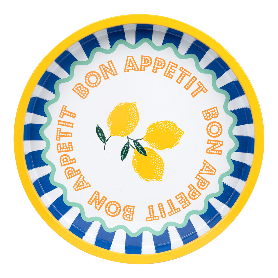 Bon Appétit Lemon Tin Tray | Blue Stripe Hosting Tray