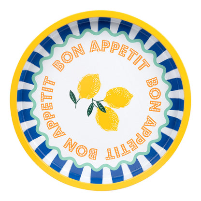 Bon Appétit Lemon Tin Tray | Blue Stripe Hosting Tray