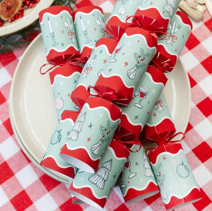 Bon Noel Green Christmas Crackers | Elegant Festive Table Crackers – Pack of 6
