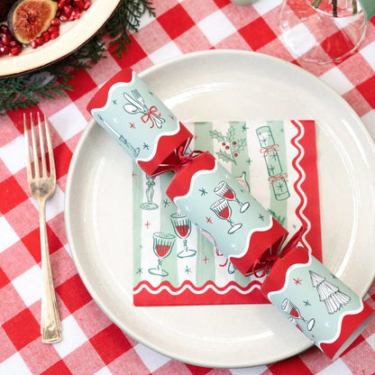 Bon Noel Green Christmas Crackers | Elegant Festive Table Crackers – Pack of 6