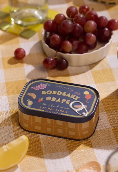 Bistro Grapes Printed Tin Candle | 4.5oz / 127g Two-Wick Candle in Bordeaux Grape