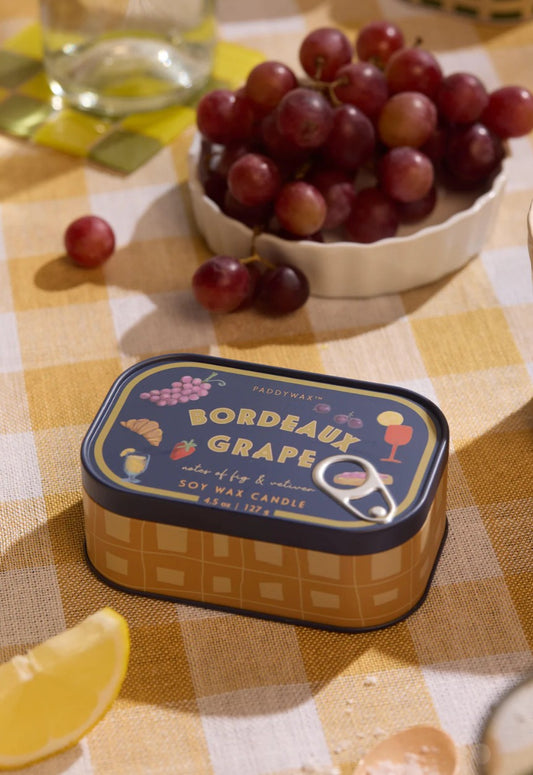 Bistro Grapes Printed Tin Candle | 4.5oz / 127g Two-Wick Candle in Bordeaux Grape