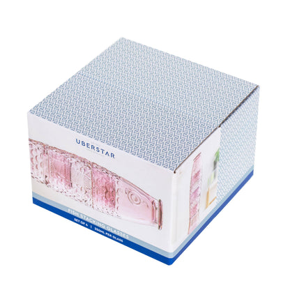 Box of Uberstar fish stackable glasses on a white background