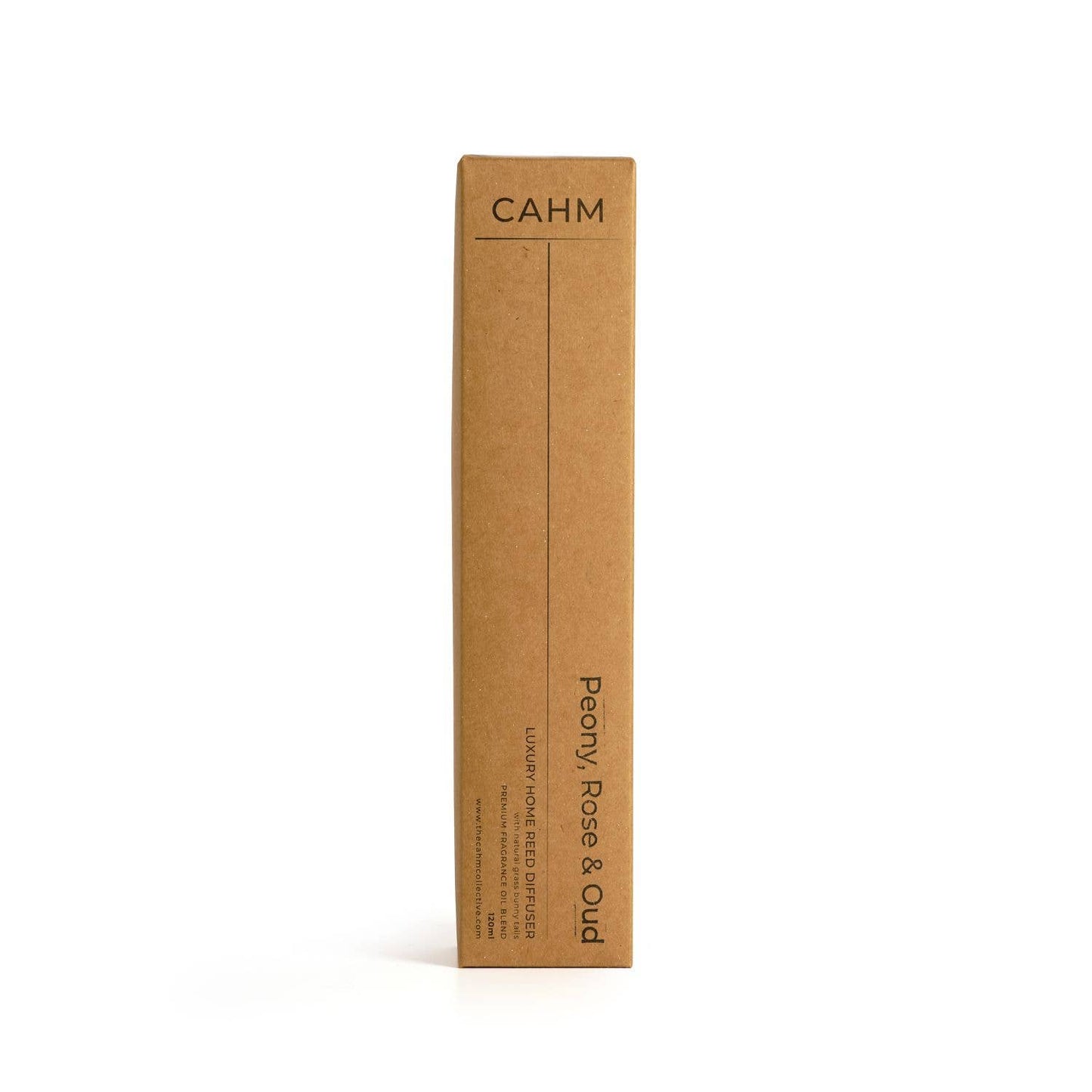 Kraft paper box with 'CAHM' branding on a white background