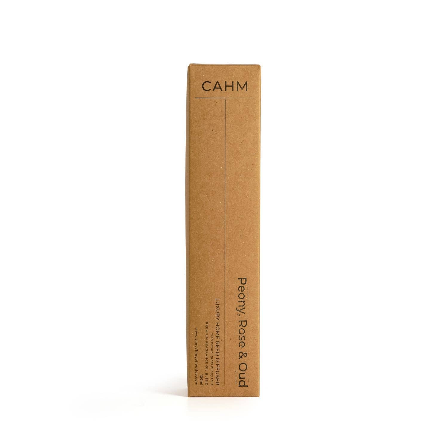 Kraft paper box with 'CAHM' branding on a white background