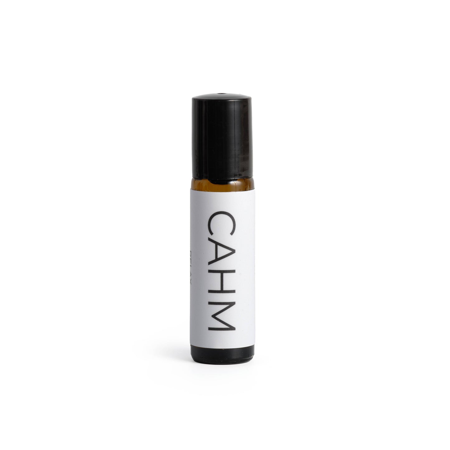 Small bottle with black cap and white label displaying 'CAHM' on a white background