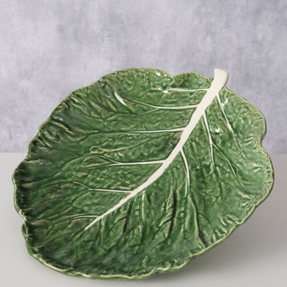 Cabbage Leaf Serving Plate | Green Stoneware Serving Plate