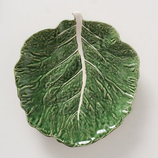 Cabbage Leaf Serving Plate | Green Stoneware Serving Plate
