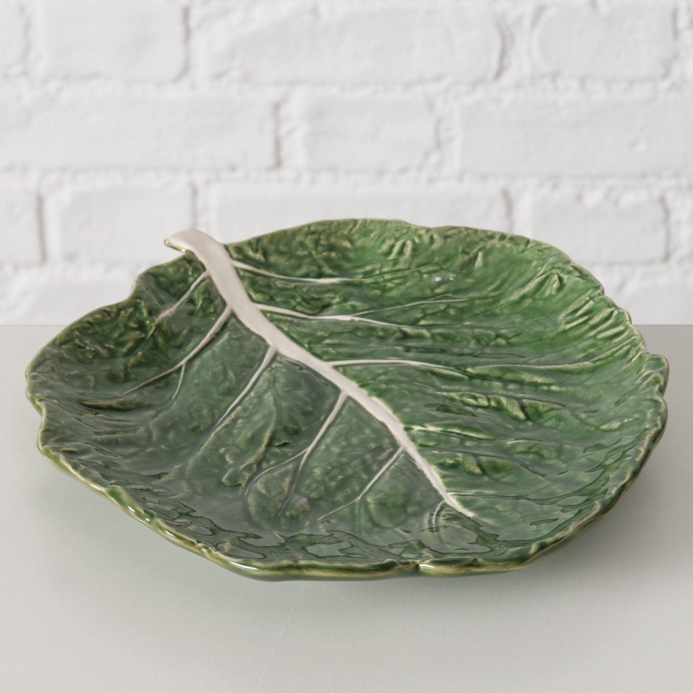 Cabbage Leaf Serving Plate | Green Stoneware Serving Plate