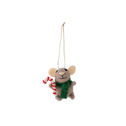 Festive Felt Mouse Christmas Tree Decoration | Hanging Wool Mouse Ornament