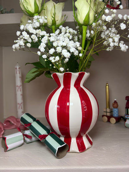 Candy Cane Sweetie Vase | Festive Striped Ceramic Vase
