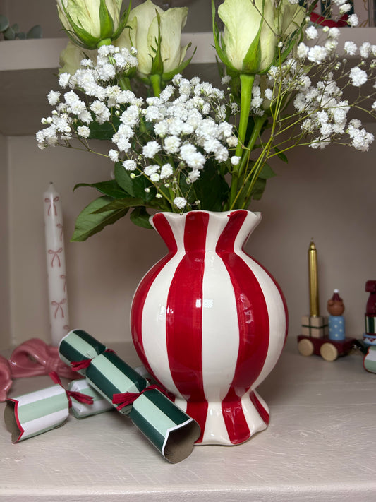 Candy Cane Sweetie Vase | Festive Striped Ceramic Vase