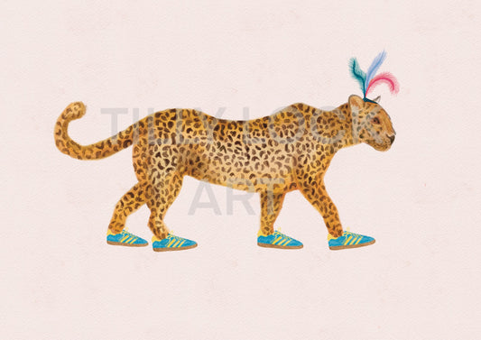 Tilly Lock Art Leopard in Carnival Feathers & Adidas Print | Quirky Animal Wall Art