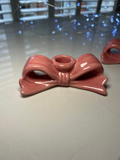 Ceramic Pink Bow Candle Holder | Elegant Decorative Accent