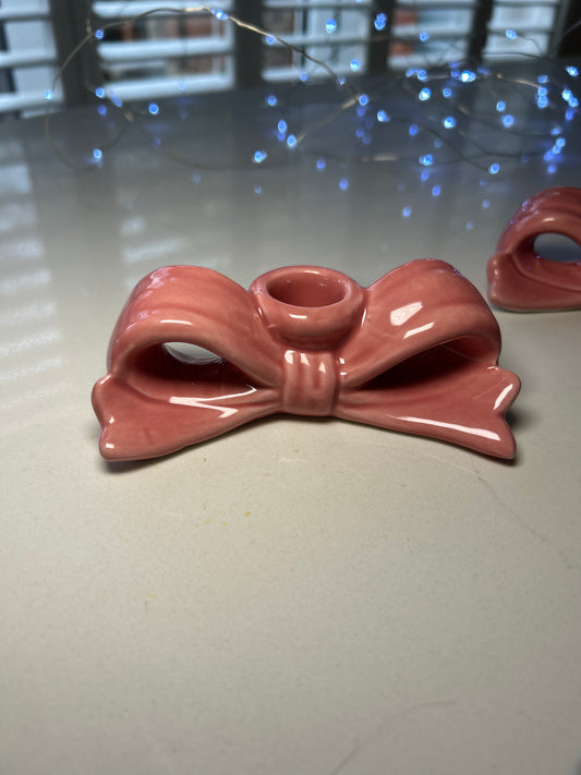 Ceramic Pink Bow Candle Holder | Elegant Decorative Accent