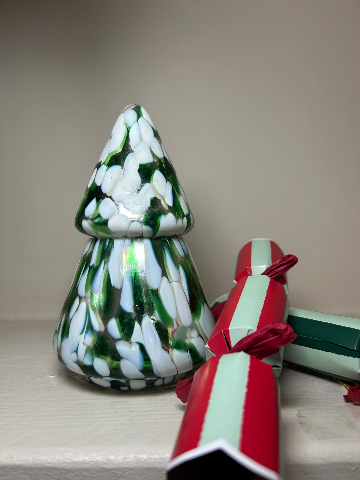 Christmas Tree Confetti Glass Candle | Green, Silver & White Festive Candle