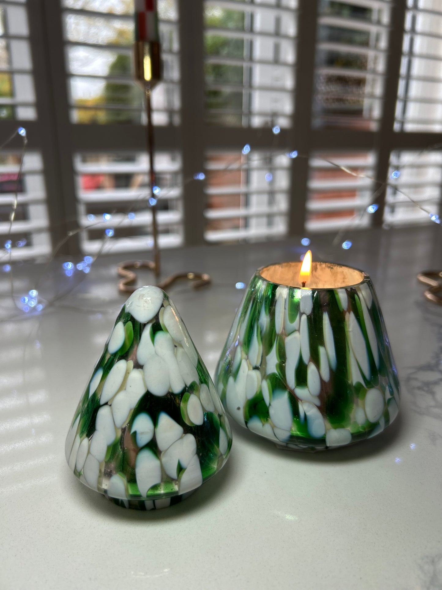 Christmas Tree Confetti Glass Candle | Green, Silver & White Festive Candle