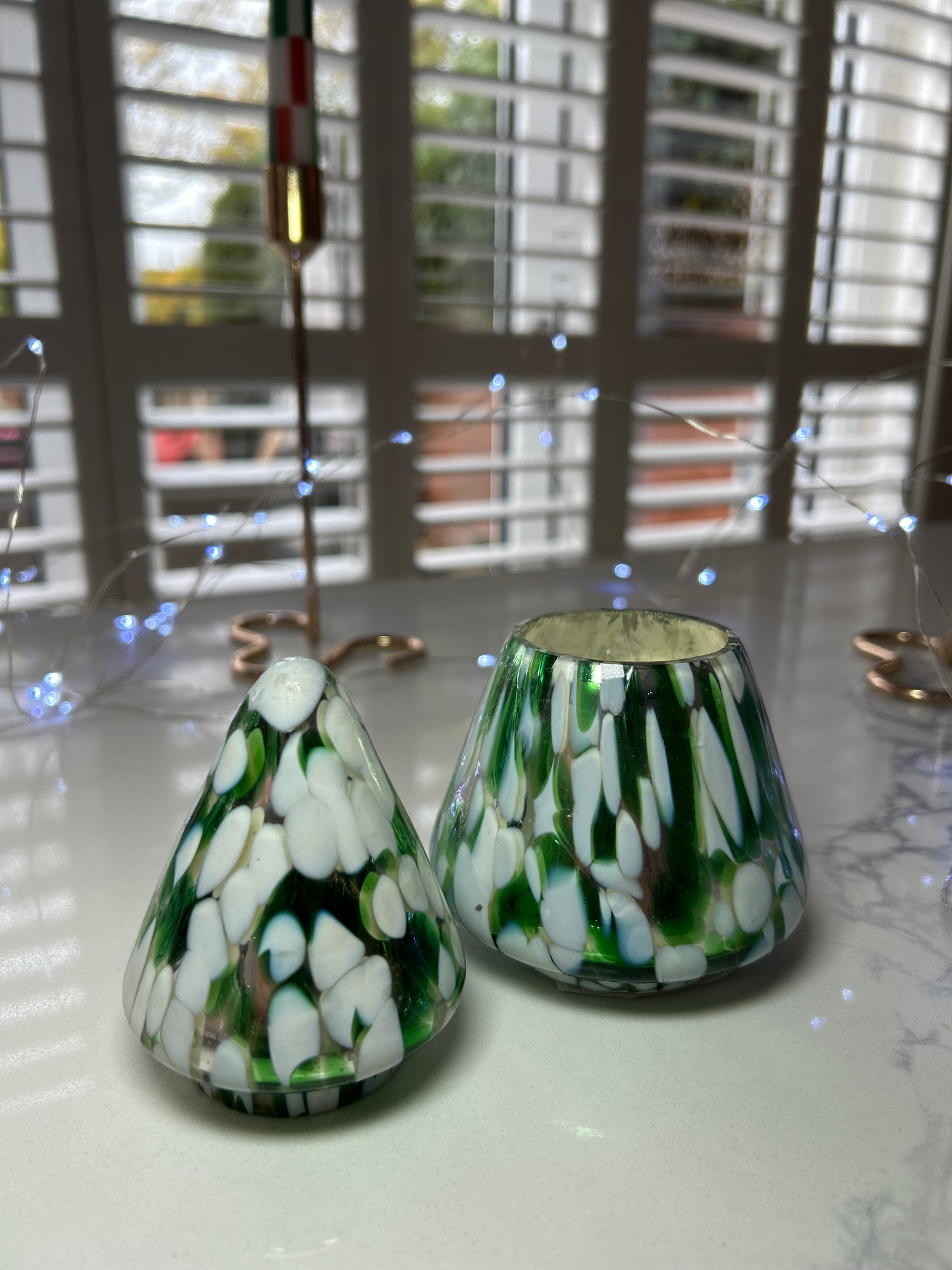 Christmas Tree Confetti Glass Candle | Green, Silver & White Festive Candle