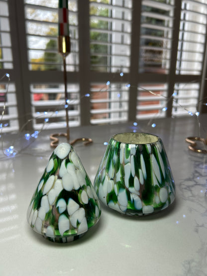 Christmas Tree Confetti Glass Candle | Green, Silver & White Festive Candle