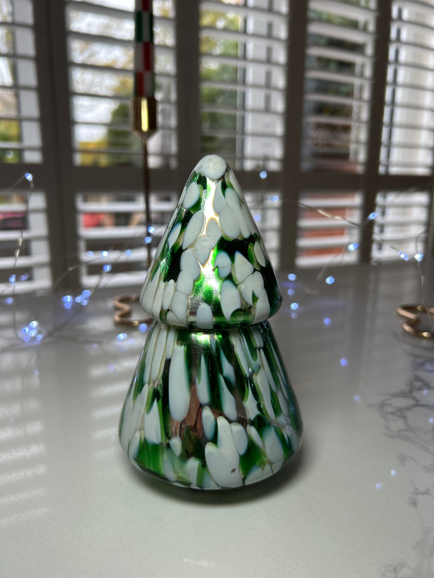 Christmas Tree Confetti Glass Candle | Green, Silver & White Festive Candle